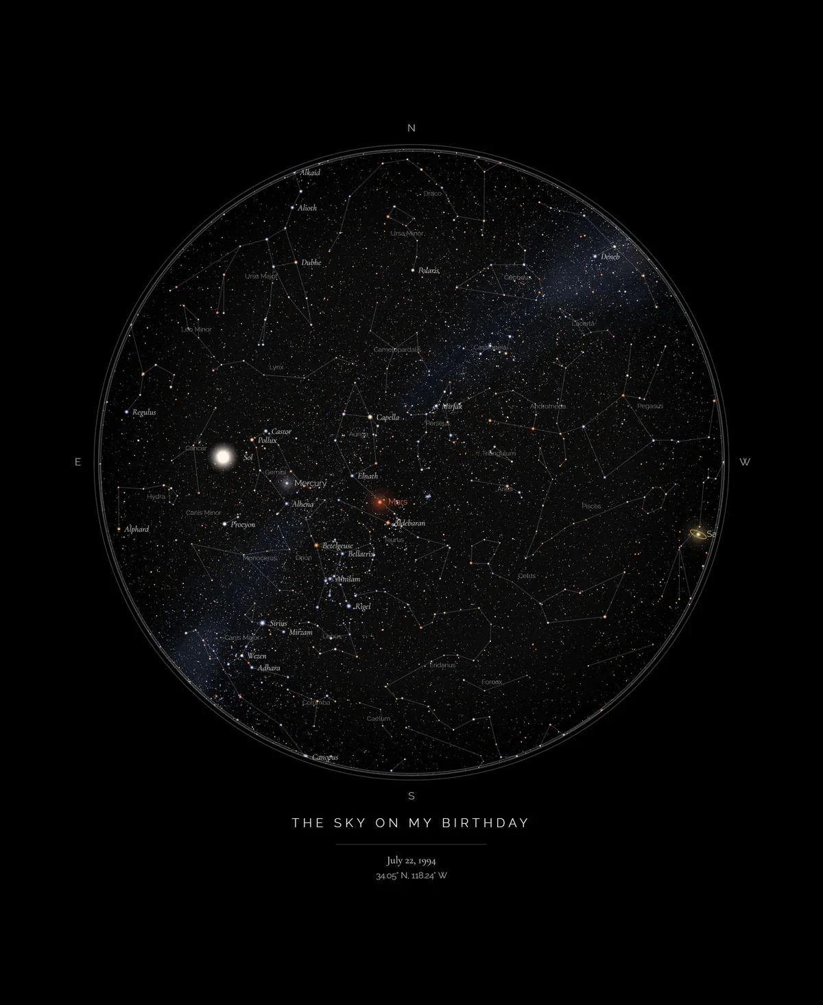 Star map — The sky on my birthday